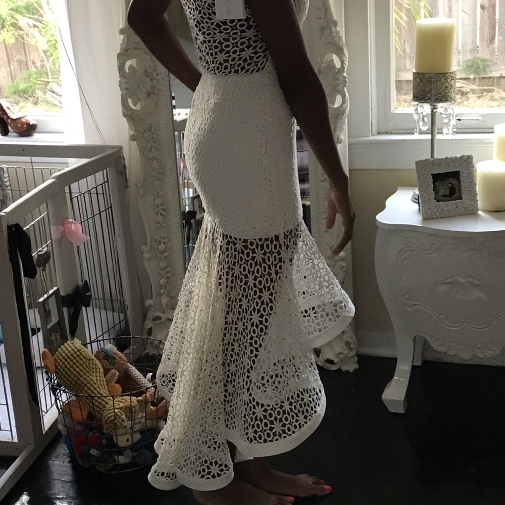 Crochet Dress with Scalloped Hem Hi/Low